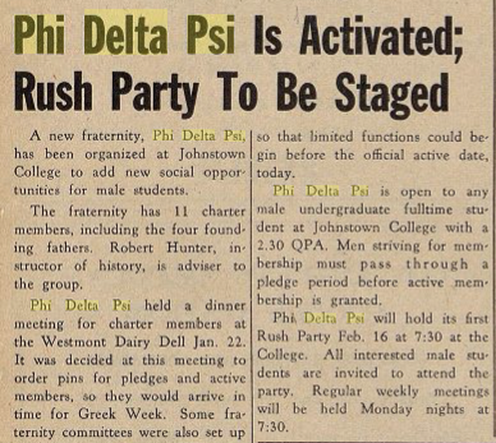 Panther Phi Delta Psi is Activated Feb 4 1963 